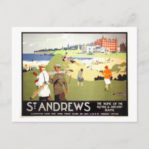 Vintage St. Andrews Scotland Travel Poster Postcard