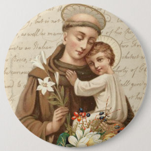 Vintage St. Anthony Child Jesus Floral Religious Button