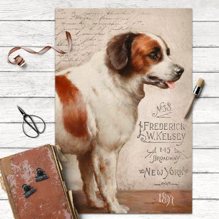 Vintage St. Bernard Dog with Ephemera Decoupage Tissue Paper