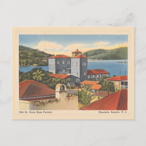 Vintage St Croix Rum Factory Charlotte Amalie Postcard