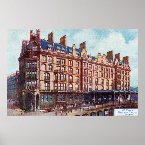 Vintage St Enoch railway station hotel Glasgow Poster