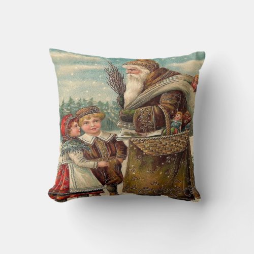 Vintage St Nicholas and Kids Christmas Throw Pillow