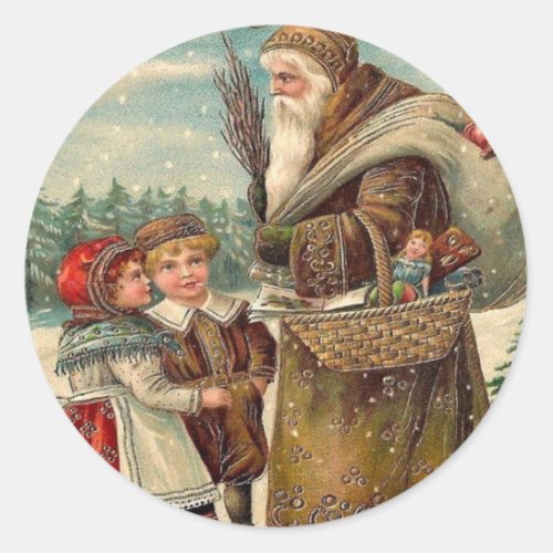 Vintage St Nicholas with Kids  Christmas Classic Round Sticker