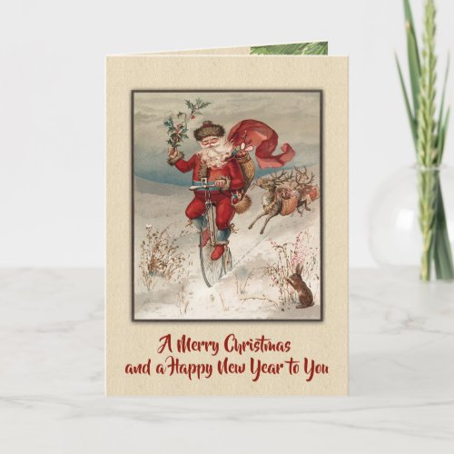 Vintage St Nick on a Velocipede Holiday Card