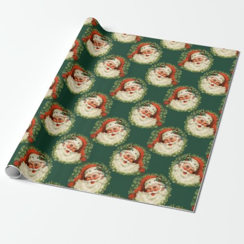 Vintage St Nick Santa Claus Christmas Xmas Gift Wrapping Paper