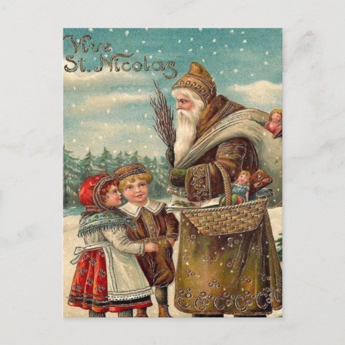 Vintage St Nicolas Gift for Kids Holiday Postcard