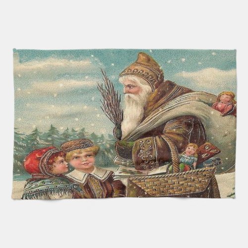 Vintage St Nicolas Gifts for Kids Christmas Kitchen Towel