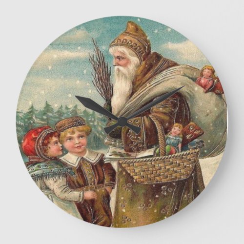 Vintage St Nicolas Gifts for Kids Christmas Wall Large Clock