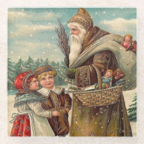 Vintage St Nicolas Gifts for Kids Glass Coaster
