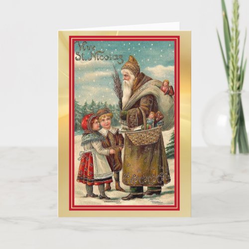 Vintage St Nicolas with Children Christmas Card
