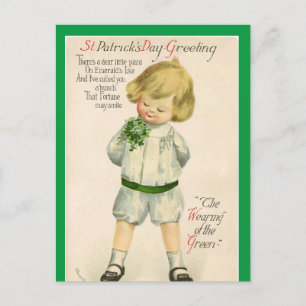 Vintage St Patrick greetings cute little blond boy Postcard