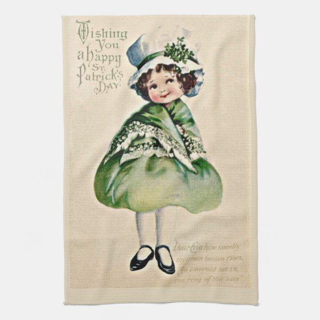 Vintage St Patrick’s Day Girl Kitchen Towel (Vertical)