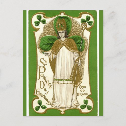 Vintage St Patrick With a Staff Postcard