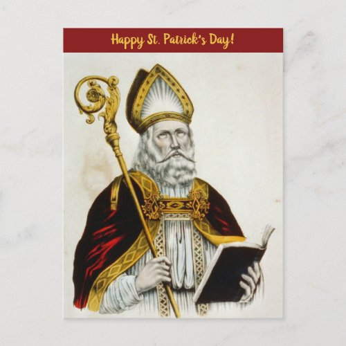 Vintage St Patrick With Cape and Staff Postcard
