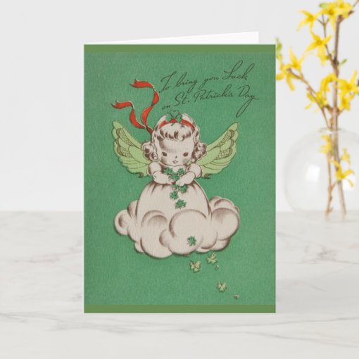Vintage St. Patrick's Day Angel Luck Greeting Card | Zazzle