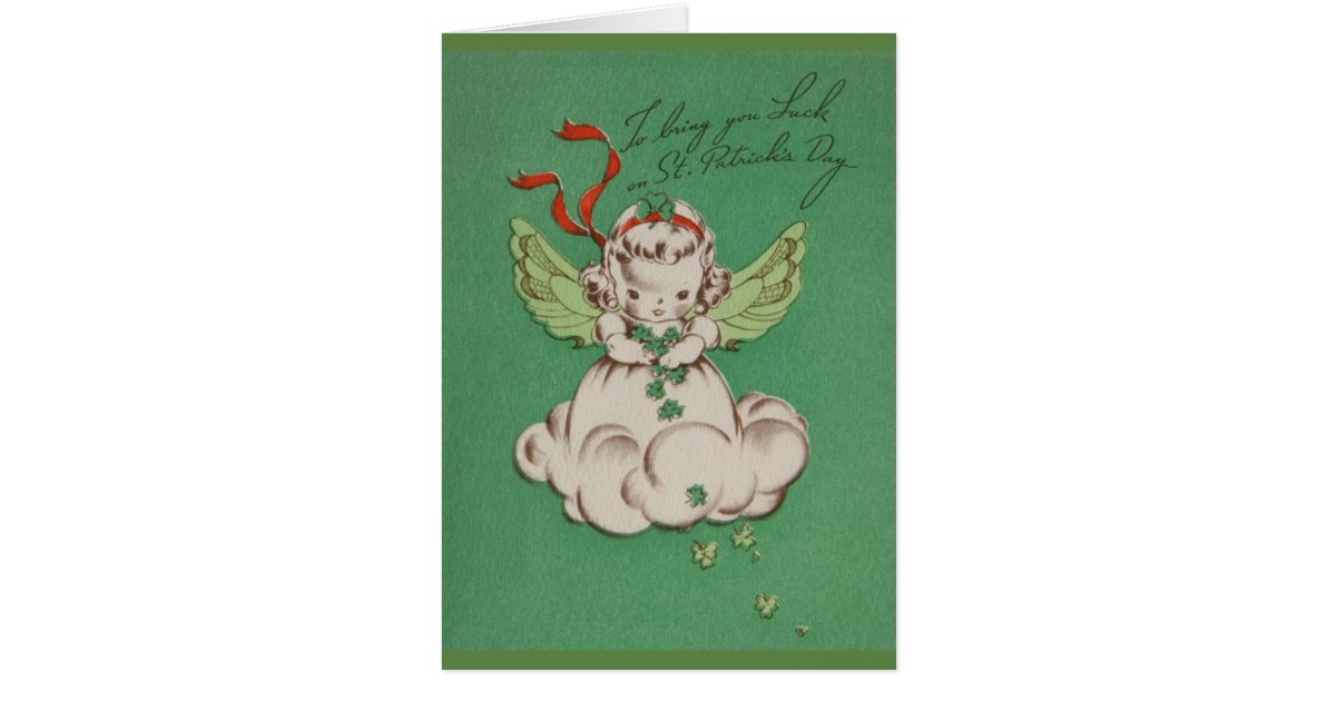 Vintage St. Patrick's Day Angel Luck Greeting Card | Zazzle.com