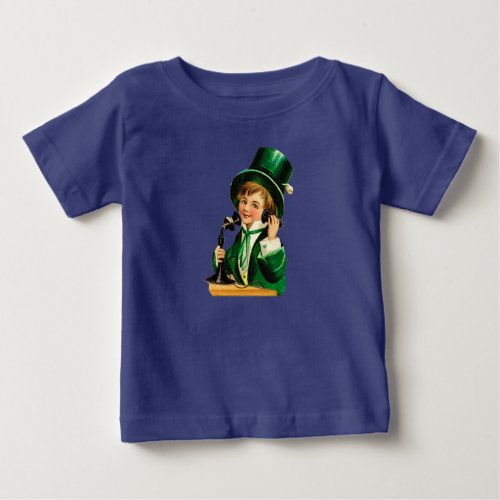 Vintage St Patricks Day Boy on Telephone Baby T_Shirt