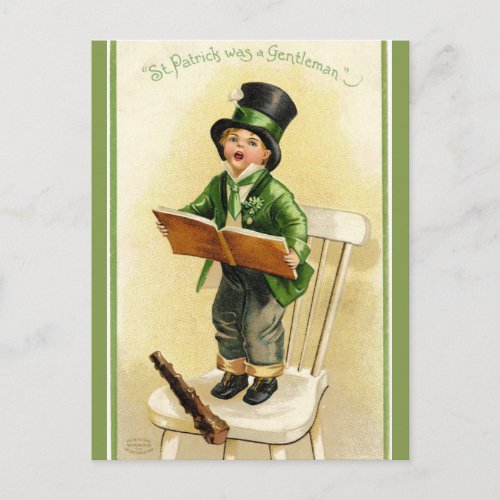 Vintage St Patricks Day Child Singing Postcard