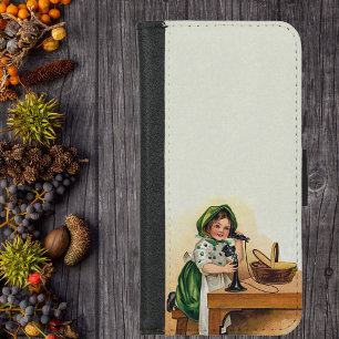 Vintage St. Patrick's Day Cute Irish Girl Basket iPhone 8/7 Wallet Case