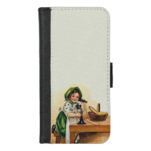 Vintage St. Patrick's Day Cute Irish Girl Basket iPhone 8/7 Wallet Case