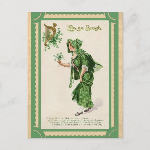 Vintage St Patricks Day Erin Go Bragh Irish Poem Postcard