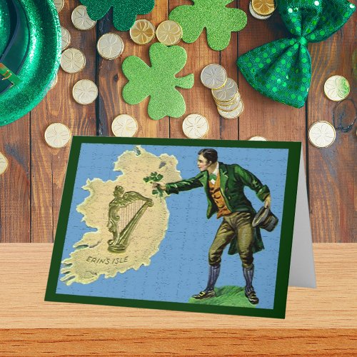 Vintage St Patricks Day Erins Isle Map Greeting Card