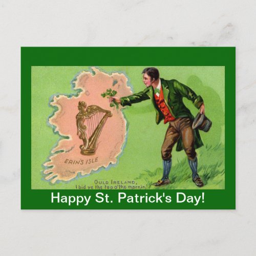 Vintage St Patricks Day Erins Isle Postcard