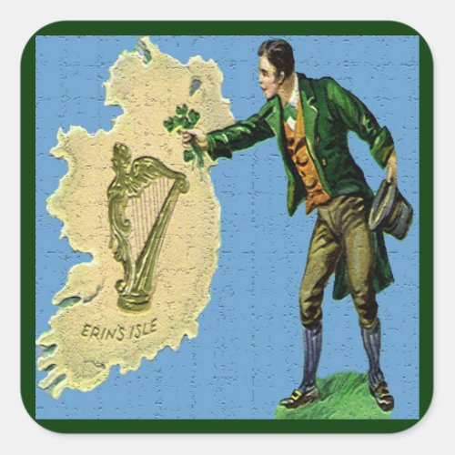 Vintage St Patricks Day Erins Isle Two Square Sticker