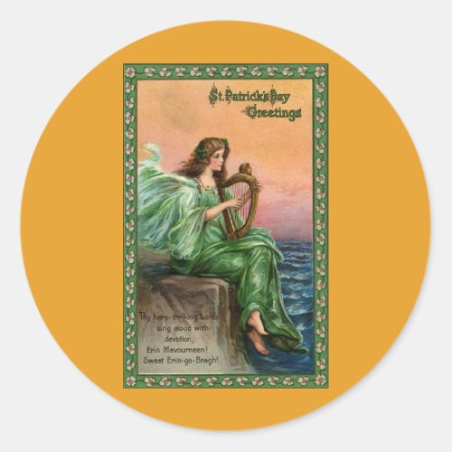 Vintage St Patricks Day Exile of Erin Beach Classic Round Sticker