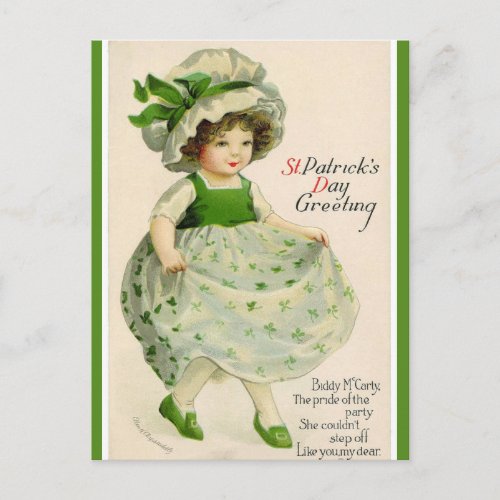 Vintage St Patricks Day Girl in a Bonnet Postcard