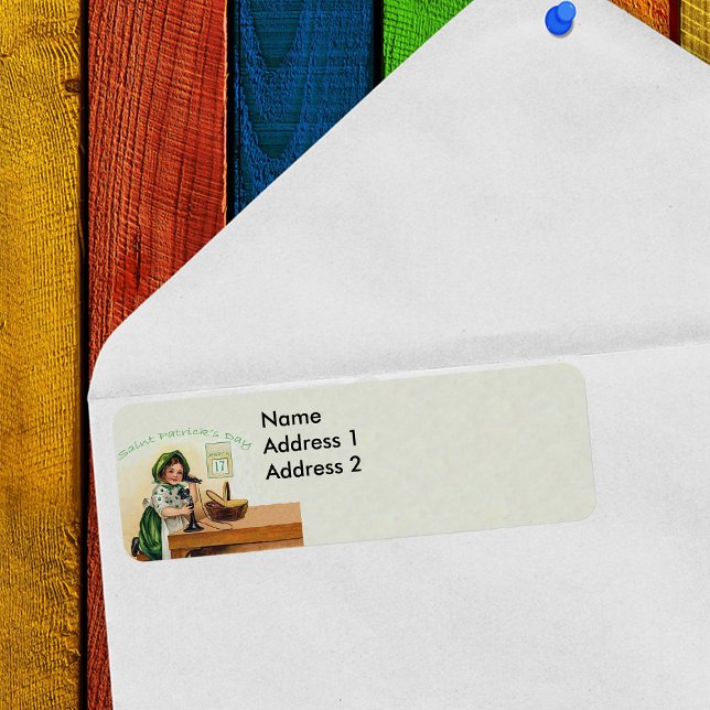Vintage St. Patrick's Day Girl Label (Vintage St Patricks Day girl in green on return address labels.)