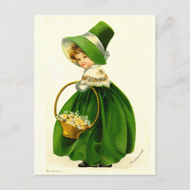 Vintage St. Patrick's Day Girl Postcard (Front)