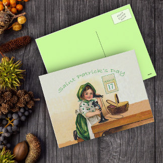 Vintage St. Patrick's Day Girl Postcard