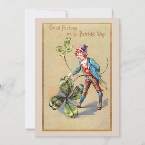 Vintage St Patricks Day Good Fortune Shamrock Holiday Card