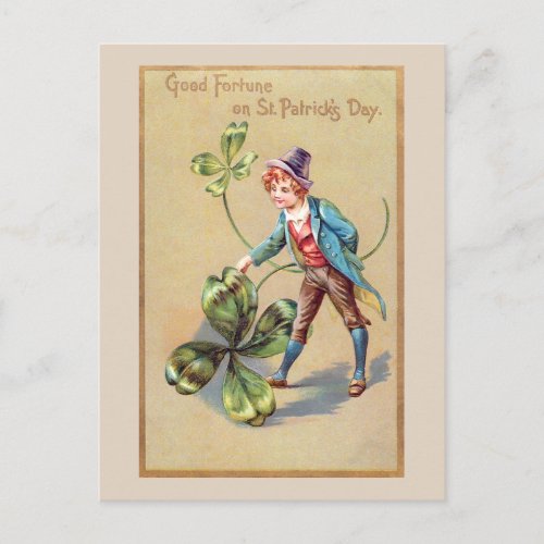 Vintage St Patricks Day Good Fortune Shamrock Postcard