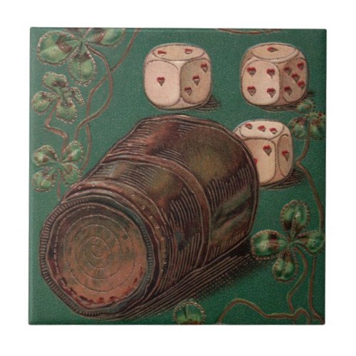 Vintage St Patricks Day Good Luck Irish Dice Tile