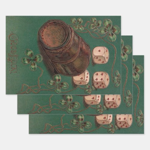 Vintage St Patricks Day Good Luck Irish Dice Wrapping Paper Sheets