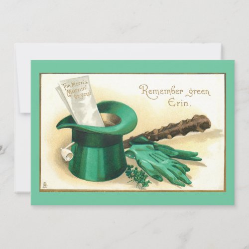 Vintage St Patricks Day Greeting with Top Hat Holiday Card