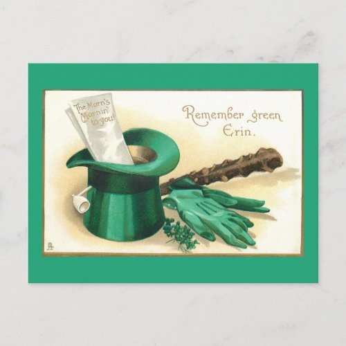 Vintage St Patricks Day Greeting with Top Hat Postcard
