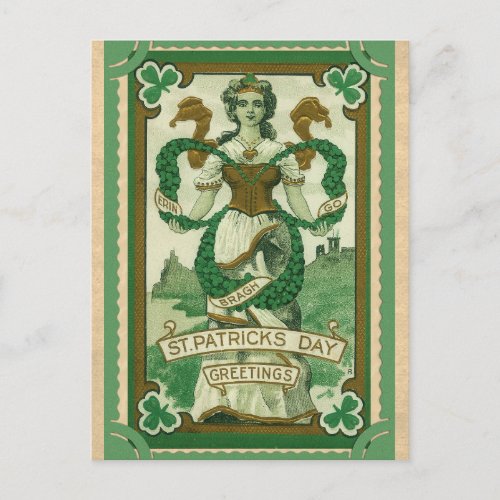 Vintage St Patricks Day Greetings Erin Go Bragh Postcard