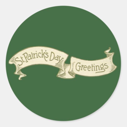 Vintage St Patricks Day Greetings Golden Banner Classic Round Sticker