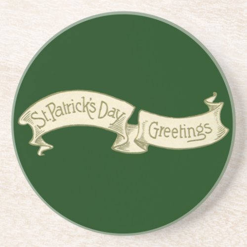 Vintage St Patricks Day Greetings Golden Banner Coaster