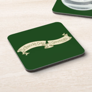Vintage St. Patrick's Day Greetings Golden Banner Coaster
