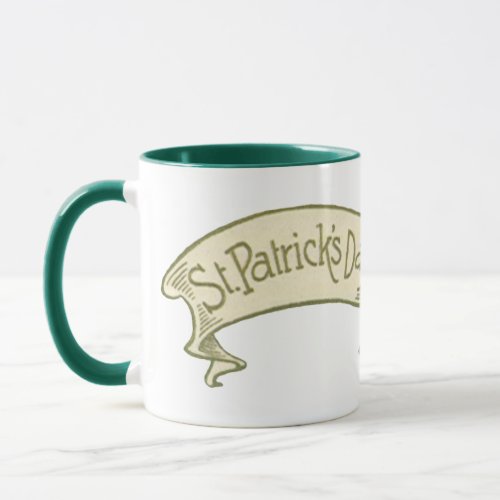 Vintage St Patricks Day Greetings Golden Banner Mug