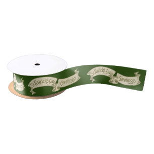 Vintage St. Patrick's Day Greetings Golden Banner Satin Ribbon
