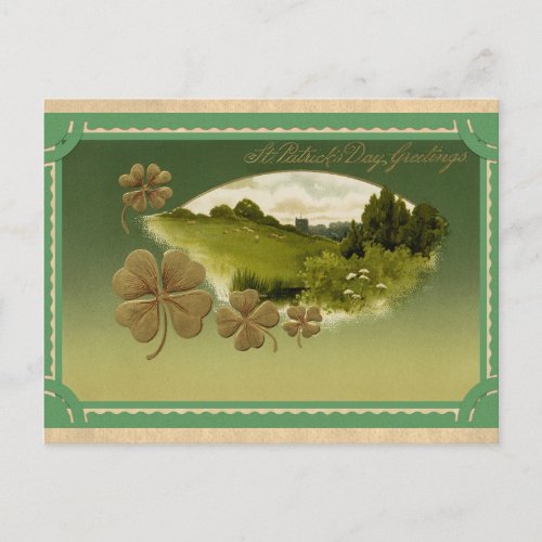 Vintage St Patricks Day Greetings Irish Shamrock Postcard