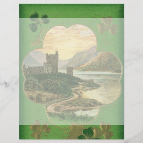 Vintage St Patricks Day Greetings Shamrock Castle