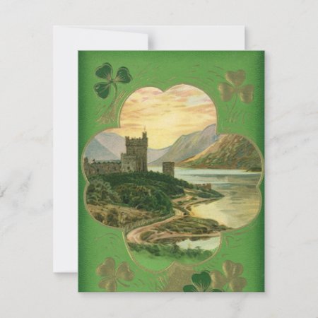 Vintage St. Patricks Day Greetings Shamrock Castle Card
