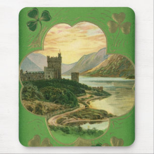 Vintage St. Patricks Day Greetings Shamrock Castle Mouse Pad