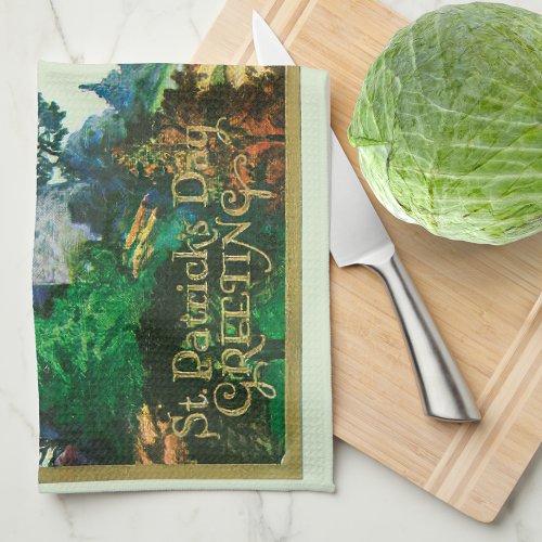 Vintage St. Patrick's Day Greetings With Castle Kitchen Towel